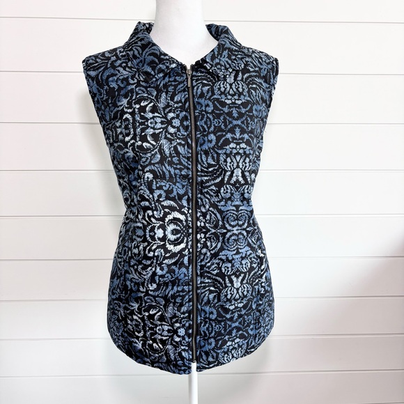 Chico's Jackets & Blazers - Chicos  Everday Black ~‎ Blue  Pattern  Quilted Women Vest Size 2 / L